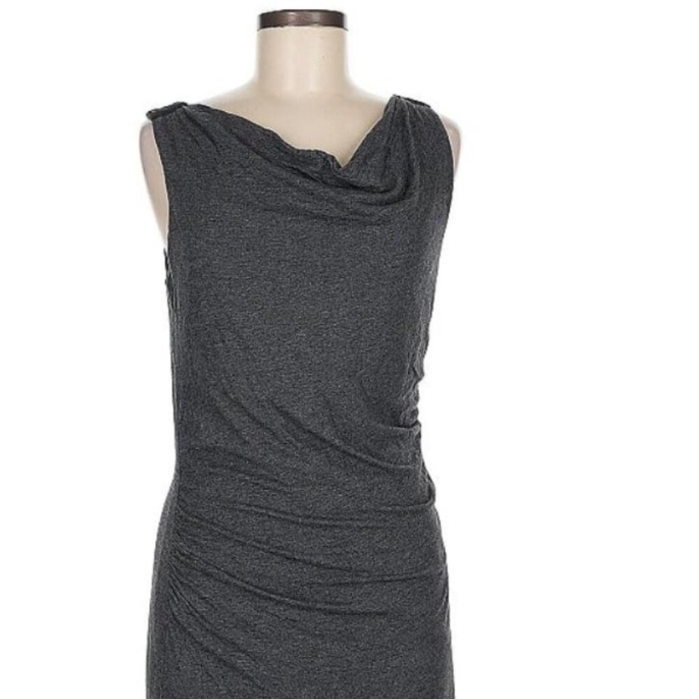 LOFT Wool Blend Sleeveless Drape Neck Gray Midi Dress